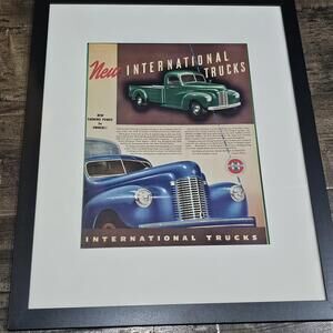 Vintage International Harvester Trucks Framed Ad – 1940s Pickup & Commercial